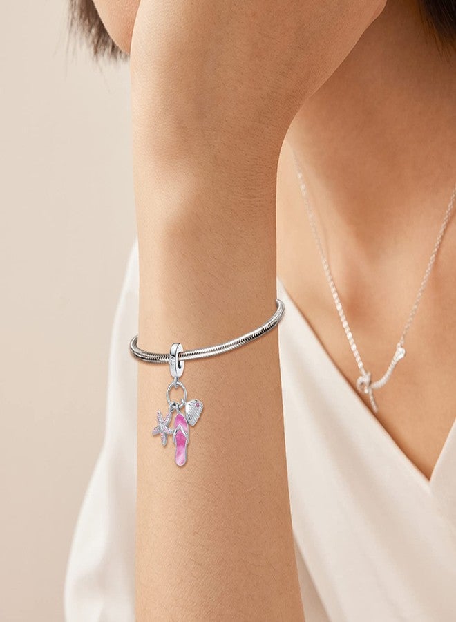 QeenseKc خرزة كريستالية على شكل شبشب وردي من QeenseKc، بتصميم نجمة بحر وصدفة، مناسبة لأساور باندورا - Image 2