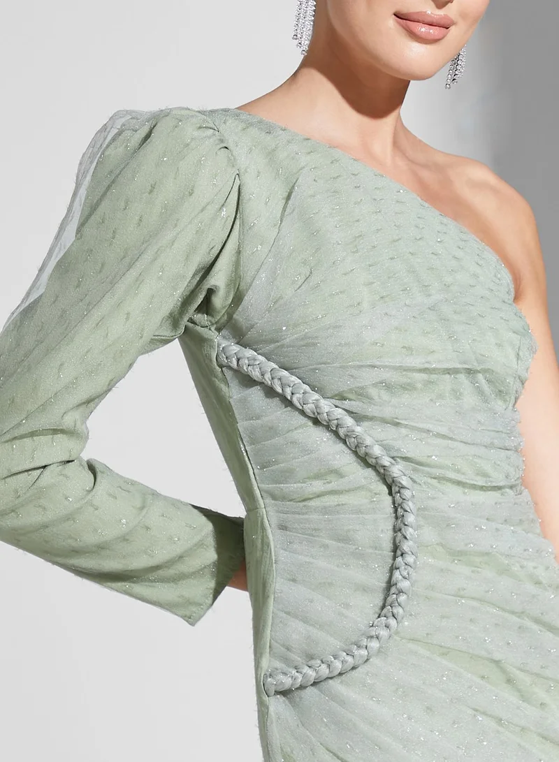 Namshi X Zena Louay Zena Louay One Shoulder Dress With Braiding Detail