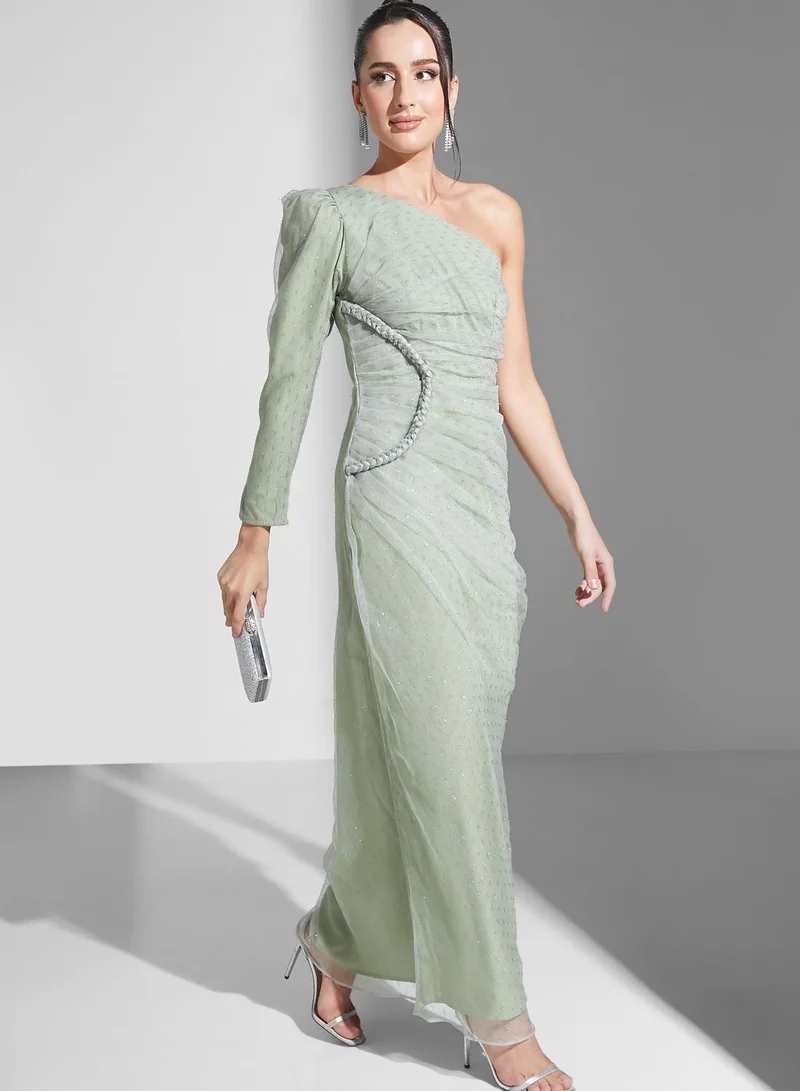 Namshi X Zena Louay Zena Louay One Shoulder Dress With Braiding Detail
