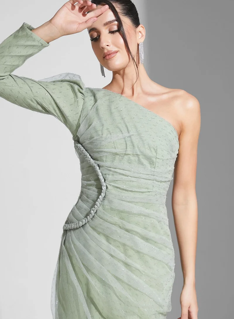 Namshi X Zena Louay Zena Louay One Shoulder Dress With Braiding Detail