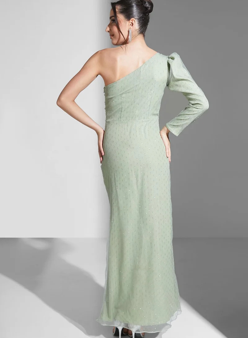 Namshi X Zena Louay Zena Louay One Shoulder Dress With Braiding Detail