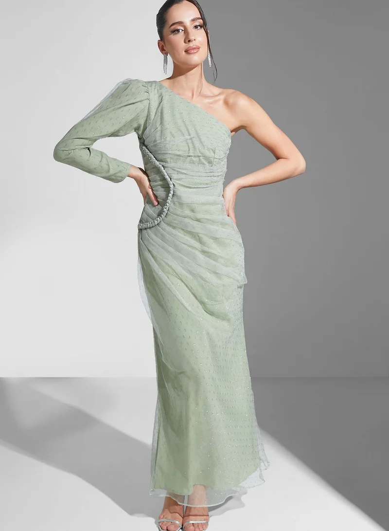 Namshi X Zena Louay Zena Louay One Shoulder Dress With Braiding Detail