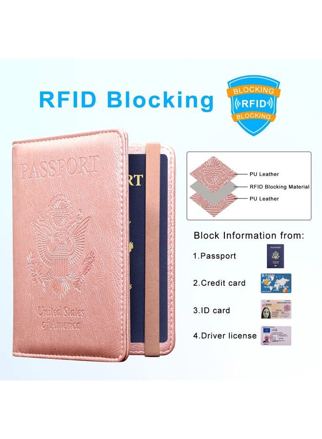 ACdream Passport Holder Cover, Leather Travel Wallet Case, RFID Blocking Document Organizer Protecrtor, with Slots for Credit Cards, Boarding Pass, for Women and Men, AB-Rose Gold, Rfid Wallet - Image 2