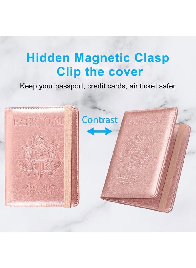 ACdream Passport Holder Cover, Leather Travel Wallet Case, RFID Blocking Document Organizer Protecrtor, with Slots for Credit Cards, Boarding Pass, for Women and Men, AB-Rose Gold, Rfid Wallet - Image 3