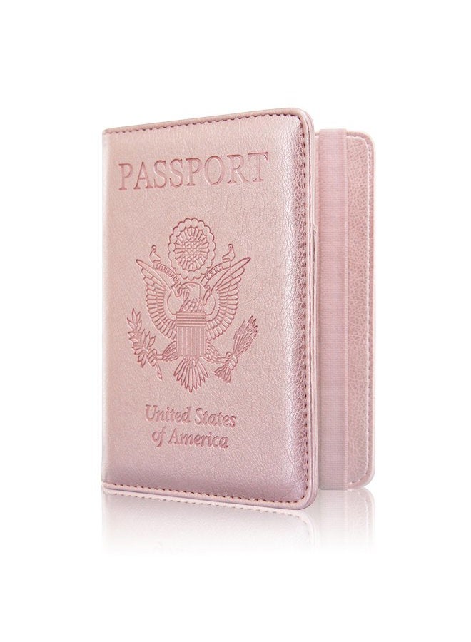 ACdream Passport Holder Cover, Leather Travel Wallet Case, RFID Blocking Document Organizer Protecrtor, with Slots for Credit Cards, Boarding Pass, for Women and Men, AB-Rose Gold, Rfid Wallet - Image 1