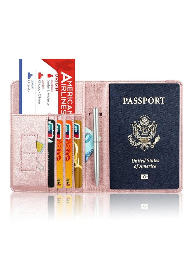 ACdream Passport Holder Cover, Leather Travel Wallet Case, RFID Blocking Document Organizer Protecrtor, with Slots for Credit Cards, Boarding Pass, for Women and Men, AB-Rose Gold, Rfid Wallet - Image 4