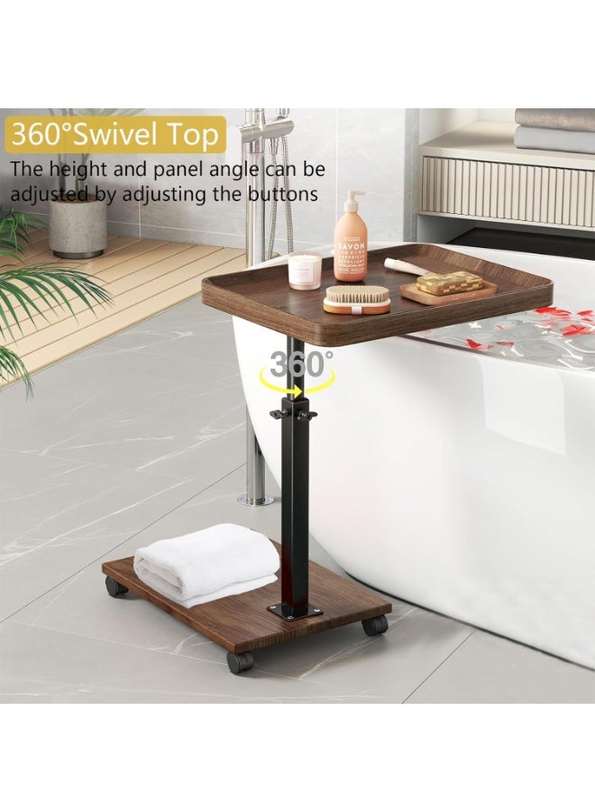 TAPIT C Table End Table Adjustable Height 360°Swivel TV Tray Table for Small Spaces Couch Tables That Slide Under C Shaped Side Tables with Wheels for Living Room and Bedroom Bed Chair Snack Table - Image 2