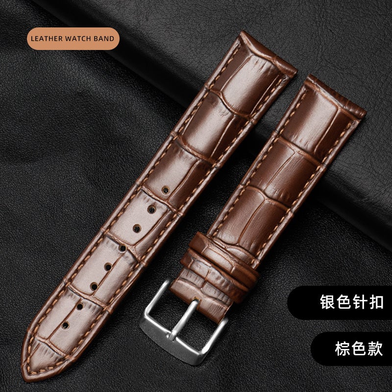Factory wholesale double-sided leather strap first layer cowhide metal pin buckle men's and women's leather watch chain accessories square buckle - Image 1