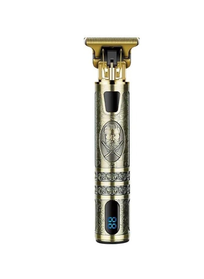ماكينة تشذيب شعر اللحية المطورة للرجال، ماكينة قص شعر كهربائية احترافية بمنفذ USB لقص الشعر، ماكينة تشذيب لاسلكية، شاشة LED بدون فتحات (ماكينة قص الشعر للرجال، ذهبي 04) - Image 1