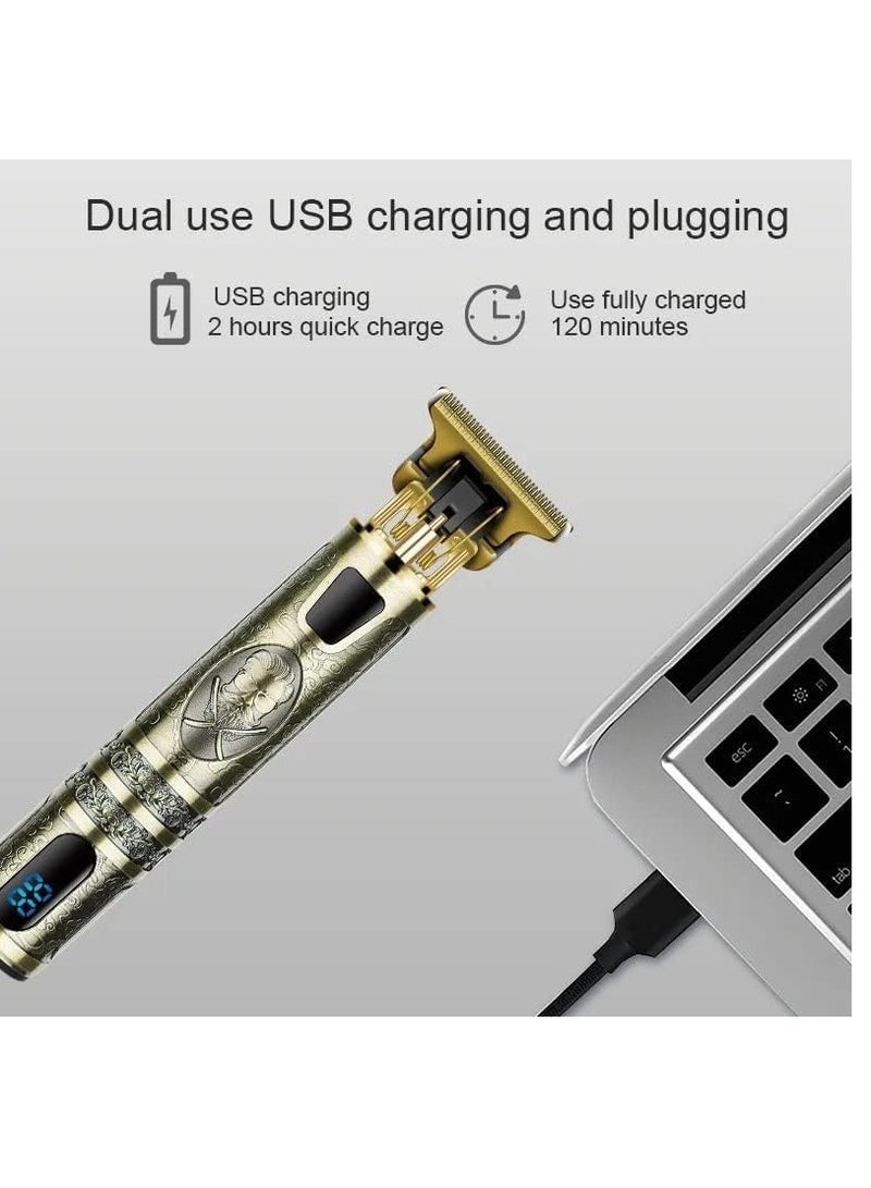 ماكينة تشذيب شعر اللحية المطورة للرجال، ماكينة قص شعر كهربائية احترافية بمنفذ USB لقص الشعر، ماكينة تشذيب لاسلكية، شاشة LED بدون فتحات (ماكينة قص الشعر للرجال، ذهبي 04) - Image 3