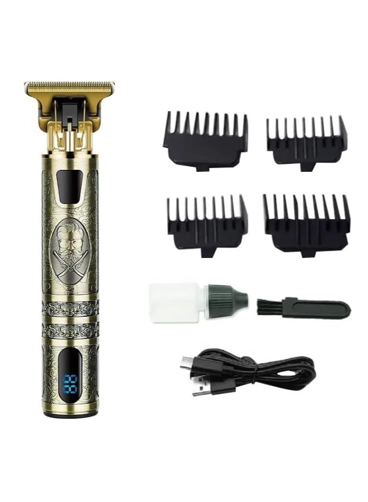 ماكينة تشذيب شعر اللحية المطورة للرجال، ماكينة قص شعر كهربائية احترافية بمنفذ USB لقص الشعر، ماكينة تشذيب لاسلكية، شاشة LED بدون فتحات (ماكينة قص الشعر للرجال، ذهبي 04) - Image 2