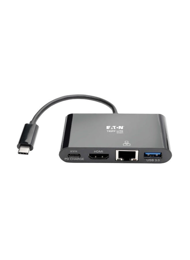 Tripp Lite USB C to HDMI Multiport Adapter Converter Docking Station 4K@30Hz w/ USB-A Hub, Gigabit Ethernet Thunderbolt 3 USB Type C Black (U444-06N-H4GUBC) - Image 1