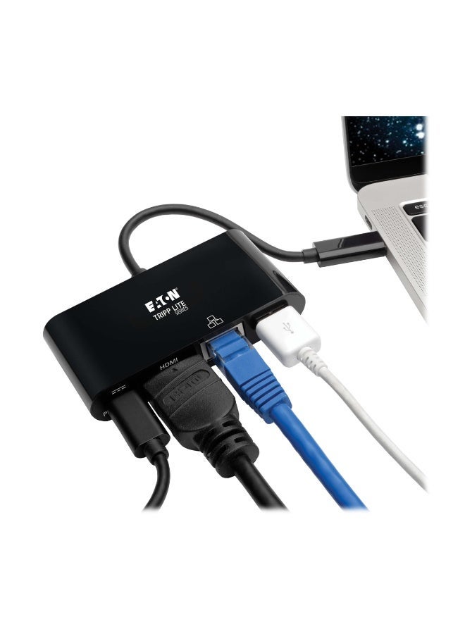 Tripp Lite USB C to HDMI Multiport Adapter Converter Docking Station 4K@30Hz w/ USB-A Hub, Gigabit Ethernet Thunderbolt 3 USB Type C Black (U444-06N-H4GUBC) - Image 2