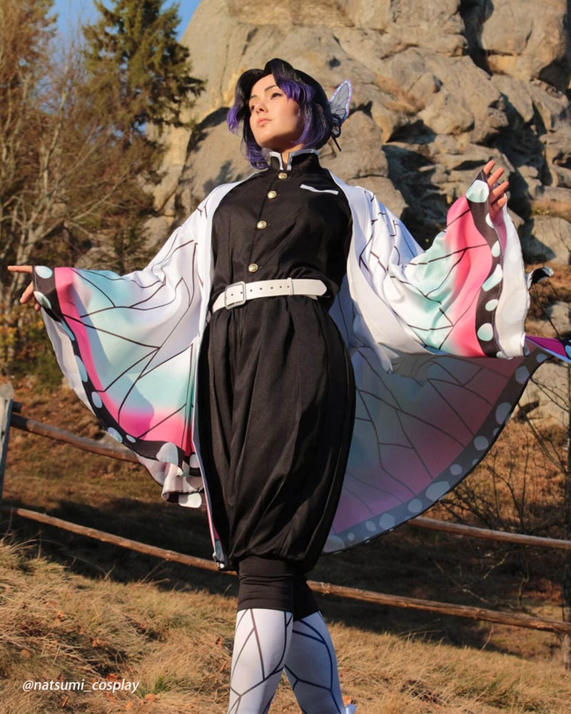 Nuoqi Kochou Shinobu Cosplay Outfit Womens Shinobu Cosplay Costume Anime Robe Kimono Uniform Halloween XXL - Image 2