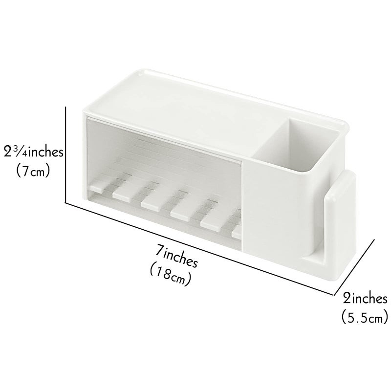 LUEXBOX 5 Slots Wall Mount Toothbrush Holder with Cover, Self Adhesive Toothbrush Storage Organizer for Shower, Toothpaste & Toothbrush Hanger for Bathroom, Medicine Cabinet, Dorm (White) - Image 2