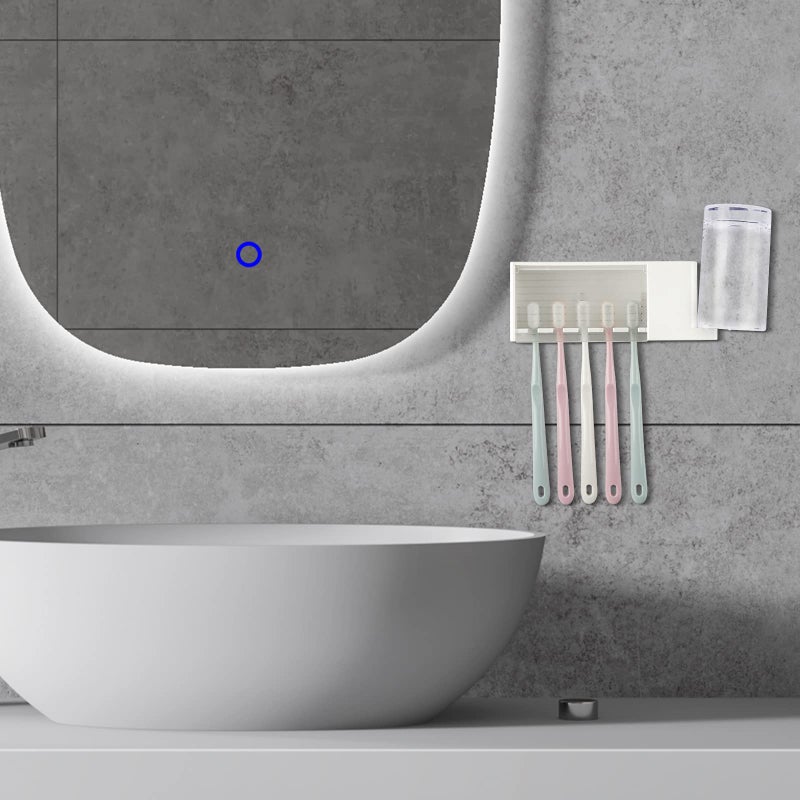 LUEXBOX 5 Slots Wall Mount Toothbrush Holder with Cover, Self Adhesive Toothbrush Storage Organizer for Shower, Toothpaste & Toothbrush Hanger for Bathroom, Medicine Cabinet, Dorm (White) - Image 5