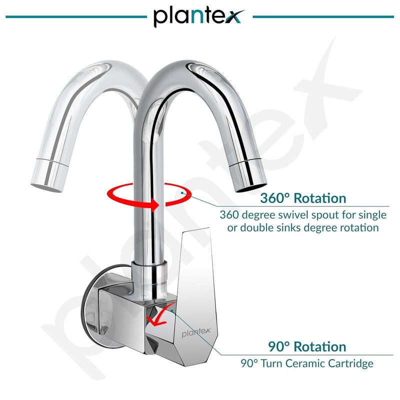 Plantex Kitchen Sink Tap with Wall Flange Teflon TapeWall Mount Sink Tap for Kitchen BasinSwan Neck Tap for Kitchen Sink with 360 Swivel Spout Chrome Celesiya1247 - Image 4