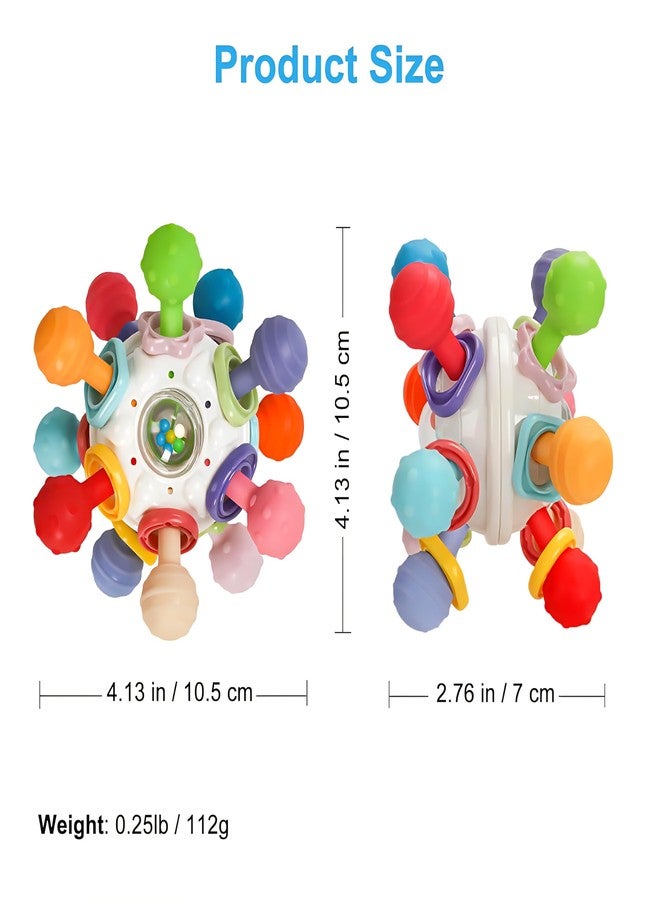 تيك تافاكال كرة تسنين سيليكون للأطفال من تيك تاڤاكال، لعبة تسنين حسية خالية من مادة BPA للأطفال من عمر 3 أشهر فما فوق، عضاضة ناعمة قابلة للمضغ مع خشخيشة، لعبة ملونة لتنمية مهارات الإمساك لدى الرضع والأطفال الصغار (أبيض) - Image 4