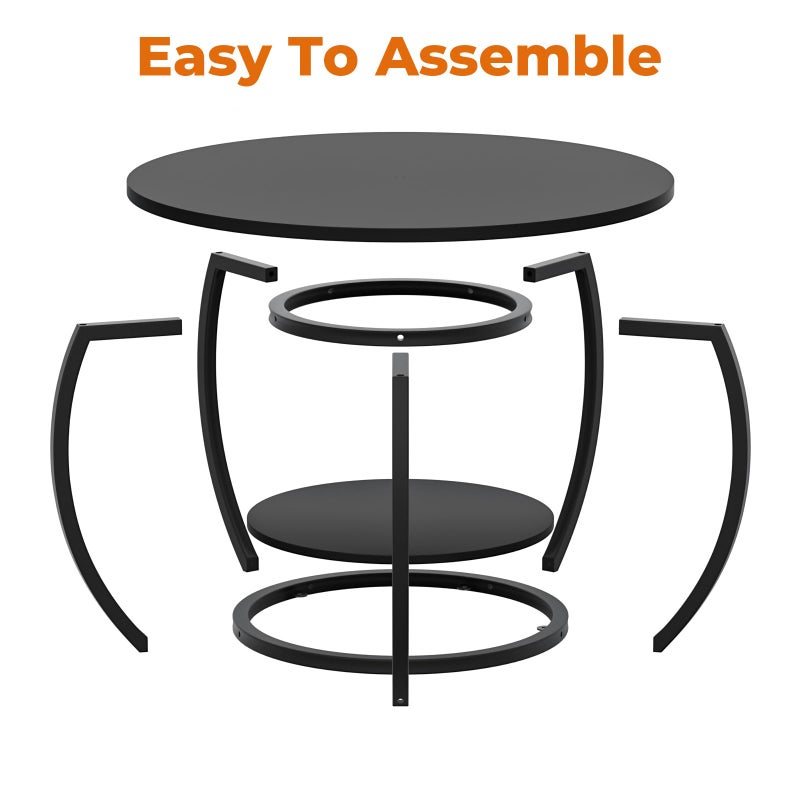 GreenForest Round Coffee Table with 2-Tier Open Storage, 27.6 inch Small Circle Coffee Tables with Adjustable Feet, Modern Mini Center Table for Small Living Room, Black - Image 3