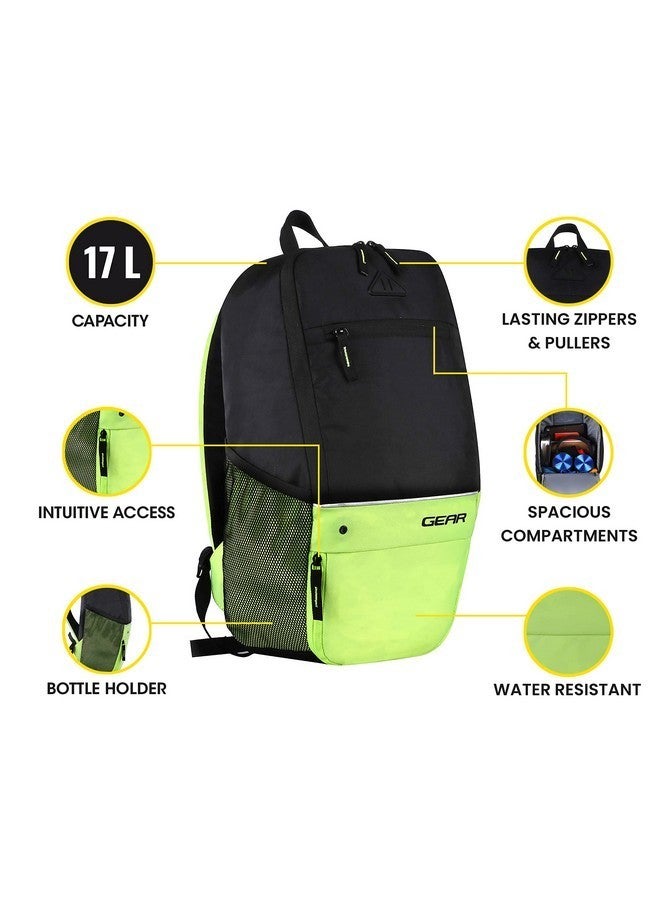 Gear SUPERIOR XL 17L Samll Water Resistant School Backpack/College Bag/Sports Bag with Shoe Compartment for Men/Women (Black-Fluroscent Green) - Image 2