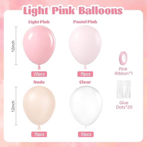 awenztech 60pcs Light Pink Balloons 12inch with Pastel Pink Nude Clear Balloons for Gender Reveal Baby Shower Birthday Party Decorations - Image 5
