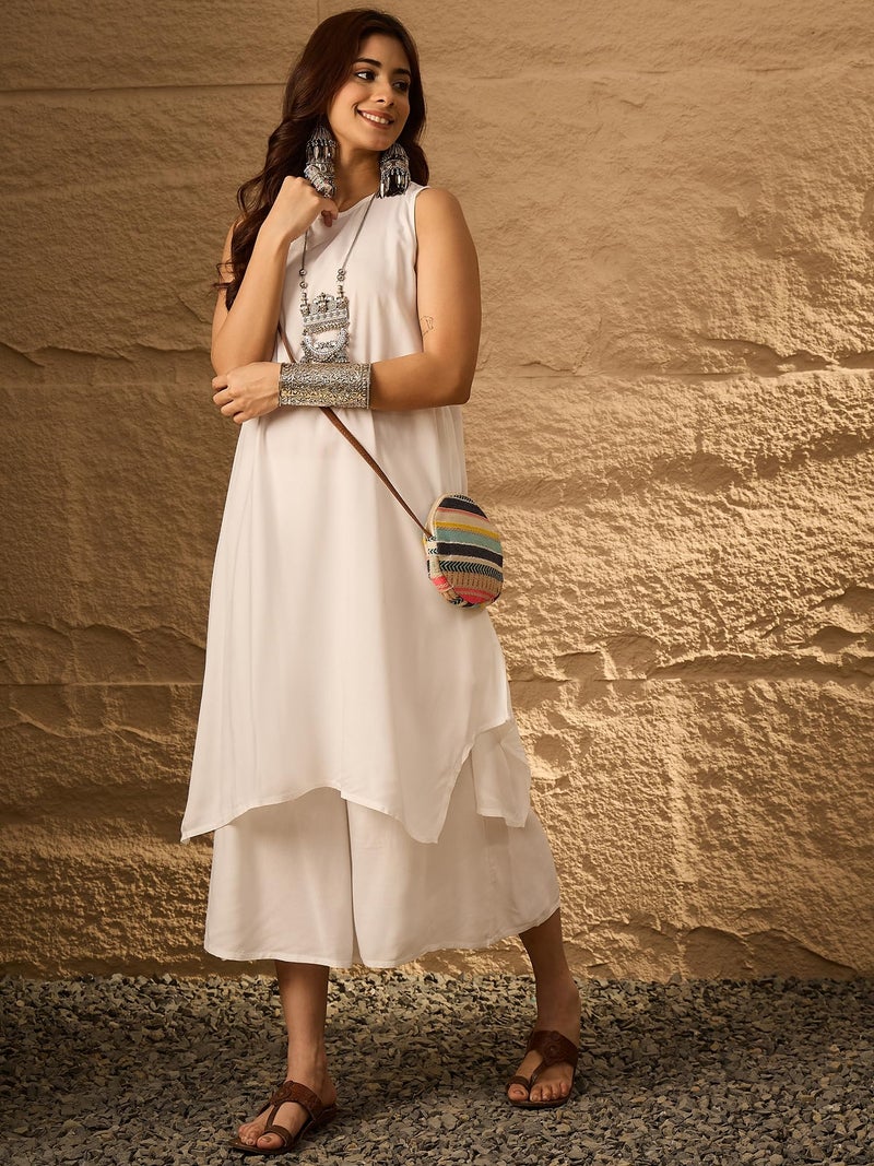 InWeave Round Neck A-Line Kurta with Palazzos - Image 5