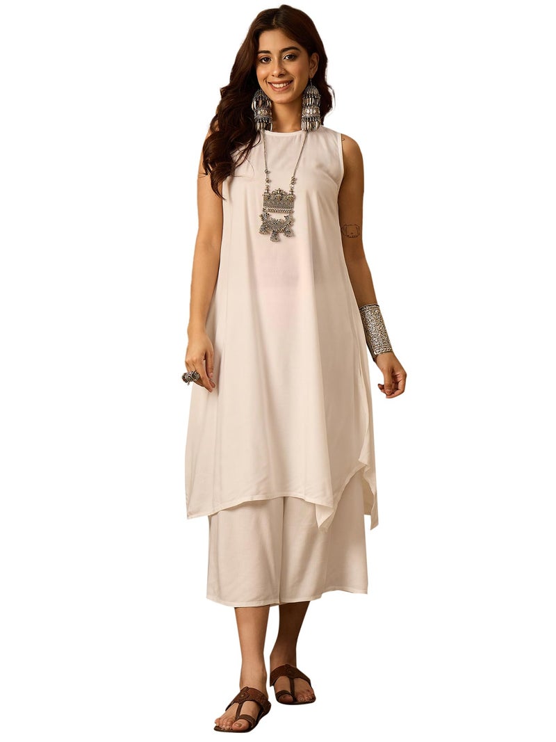 InWeave Round Neck A-Line Kurta with Palazzos - Image 1