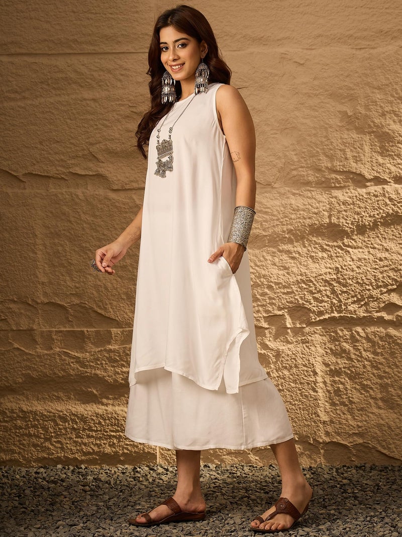 InWeave Round Neck A-Line Kurta with Palazzos - Image 2