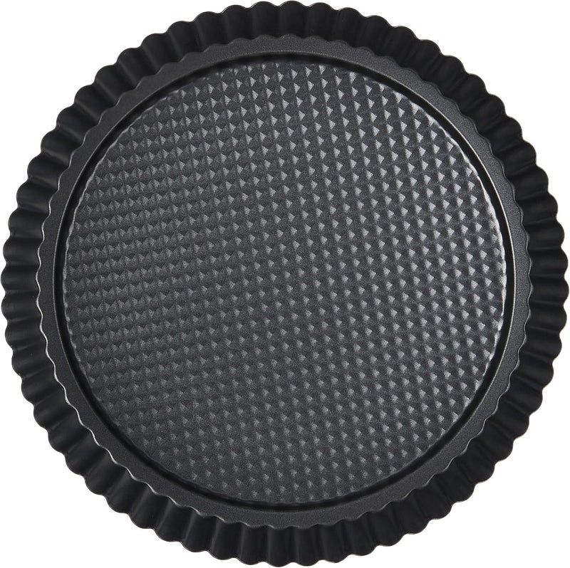 Non-stick Fluted Tart and Pizza Pan, Black Carbon Steel with Removable Bottom, Deep Dish for Quiche and Pie Making (26 cm) - Image 1