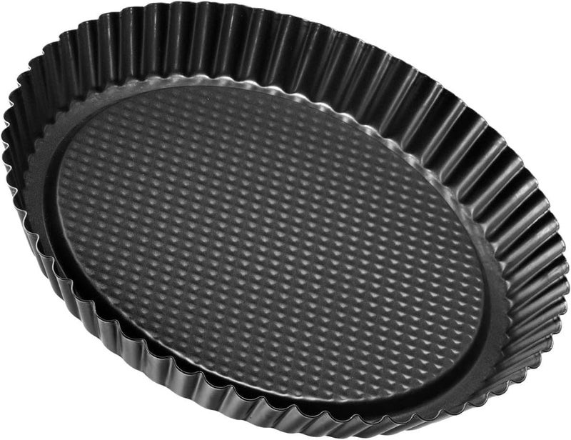 Non-stick Fluted Tart and Pizza Pan, Black Carbon Steel with Removable Bottom, Deep Dish for Quiche and Pie Making (26 cm) - Image 2