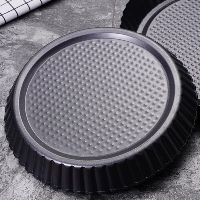 Non-stick Fluted Tart and Pizza Pan, Black Carbon Steel with Removable Bottom, Deep Dish for Quiche and Pie Making (26 cm) - Image 5