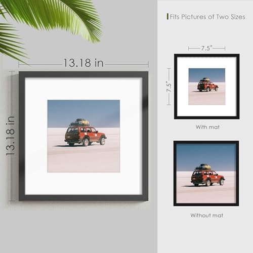 Fisnish 12x12 Picture Frame Sef of 10, Display Pictures 8x8 with Mat or 12 x 12 Without Mat, Photo Frame Collage for Wall Gallery Decor, Wall Mounted, Black - Image 3