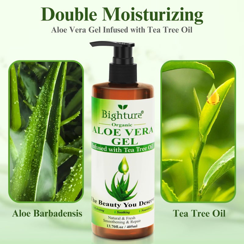 BIGHTURE Aloe Vera Gel with Tea Tree Oil for Face, Skin, Hair, Sunburn relief, Aloe Vera Gel from Freshly cut 100% Pure Aloe,13.7oz - Image 3
