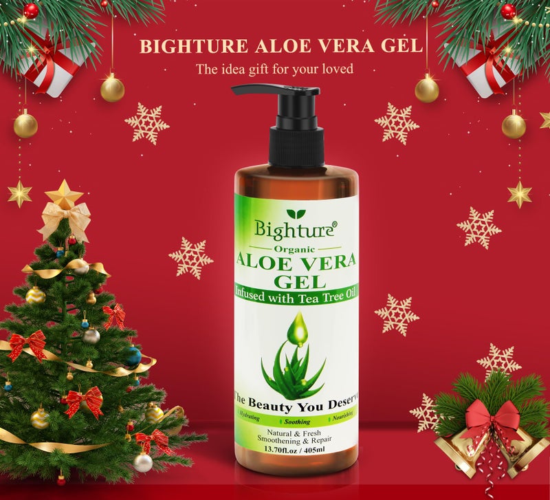 BIGHTURE Aloe Vera Gel with Tea Tree Oil for Face, Skin, Hair, Sunburn relief, Aloe Vera Gel from Freshly cut 100% Pure Aloe,13.7oz - Image 2