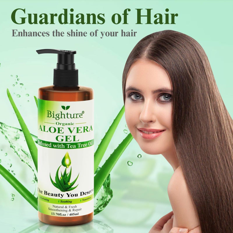 BIGHTURE Aloe Vera Gel with Tea Tree Oil for Face, Skin, Hair, Sunburn relief, Aloe Vera Gel from Freshly cut 100% Pure Aloe,13.7oz - Image 5