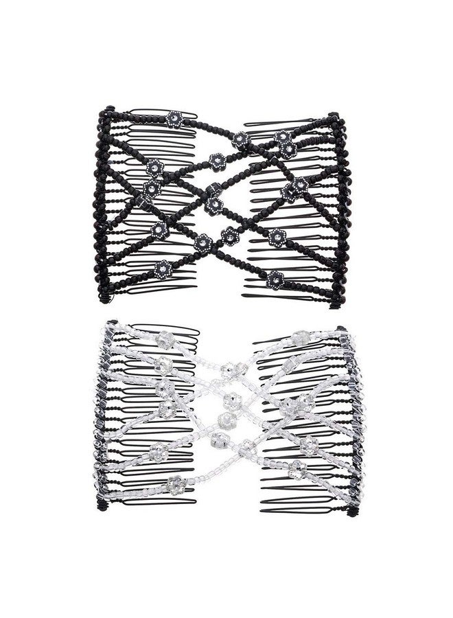 Lovef Ovef 2Pcs Magic Hair Comb Clip For Women Girls Beaded Flower Barrette Hairpin Elastic Double Hair Combs Clips Hair Accessories - Image 2