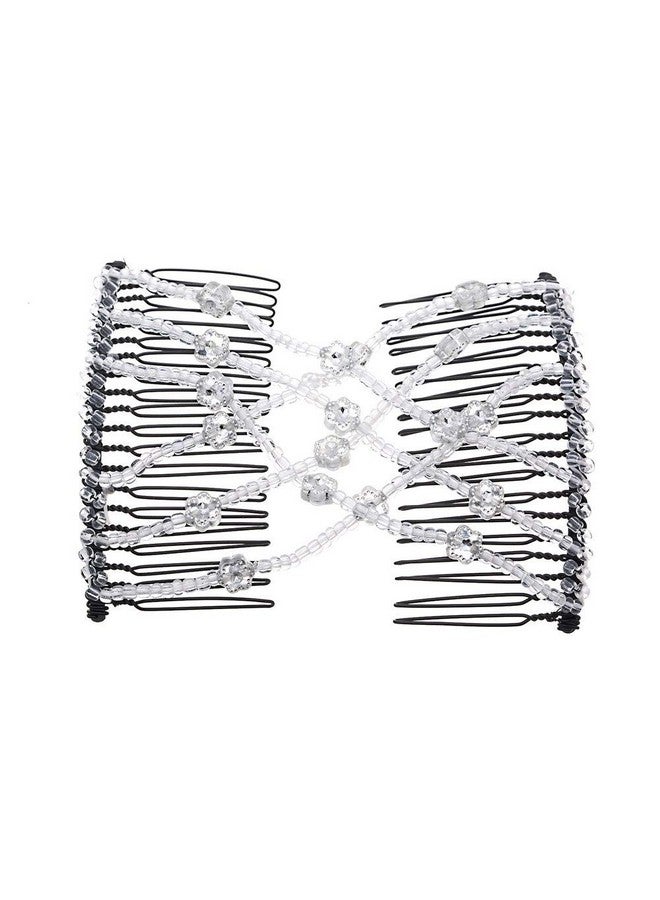 Lovef Ovef 2Pcs Magic Hair Comb Clip For Women Girls Beaded Flower Barrette Hairpin Elastic Double Hair Combs Clips Hair Accessories - Image 4