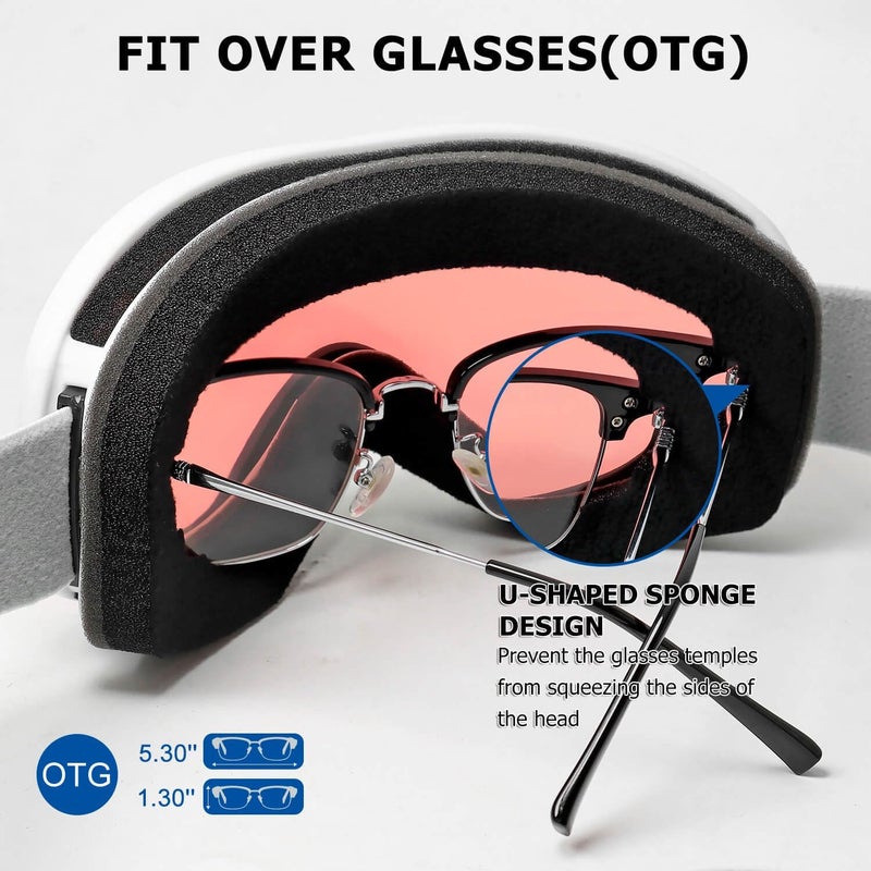 AVV Store OTG Ski Goggles for Men Women With Anti-Fog Dual Layer lens, UV400 Snow Goggle for Snowboarding Snowmobiling Skating - Image 3
