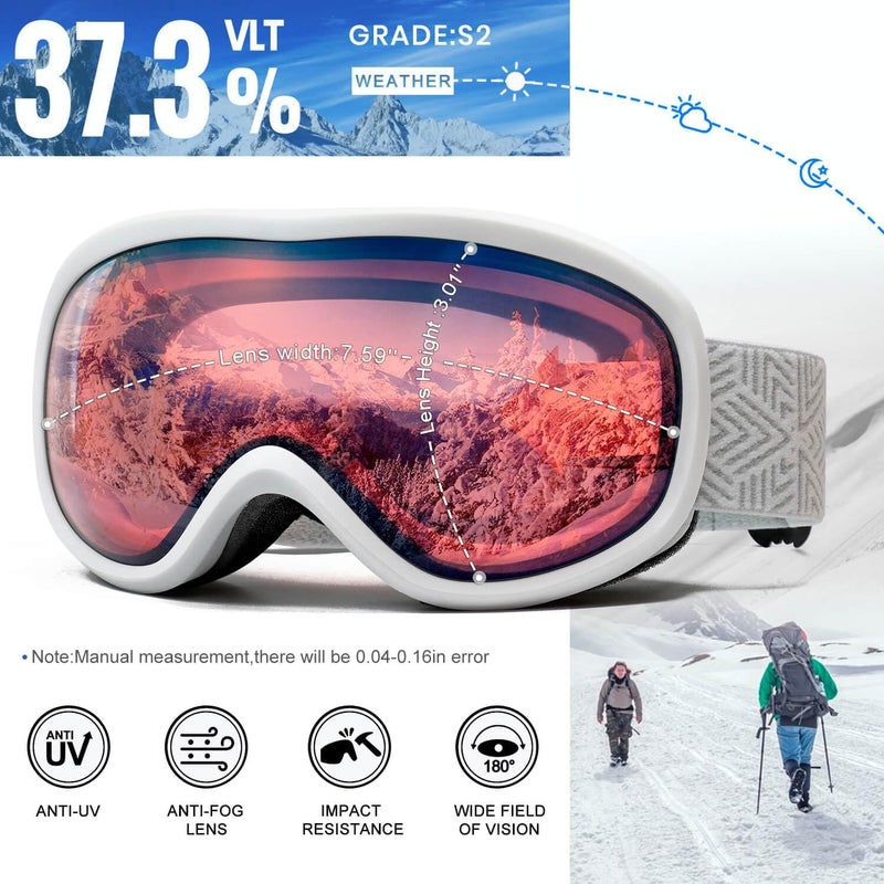 AVV Store OTG Ski Goggles for Men Women With Anti-Fog Dual Layer lens, UV400 Snow Goggle for Snowboarding Snowmobiling Skating - Image 2