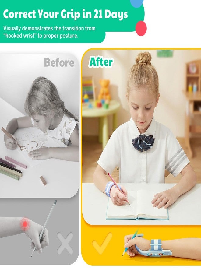 Owlprince Grips for Pencil for Kids Handwriting, Ergonomic Wrist Support Brace for Kid (Right Hand Only) Adjustable Anti-Hook Writing Posture Correction for Preschooler, Students, Classroom Aid Tool - Image 3