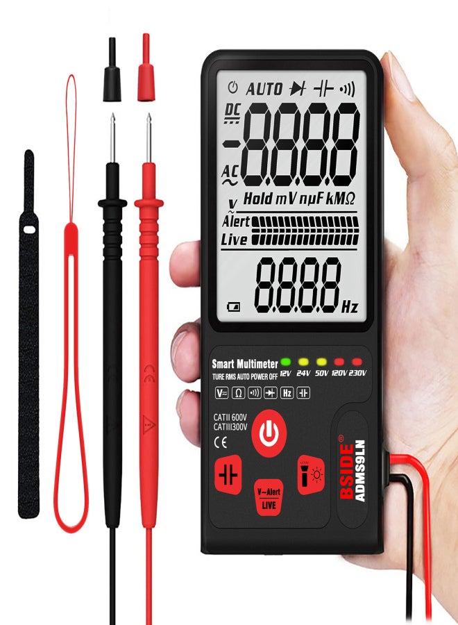BSIDE 9999 Counts Smart Multimeter True RMS Digital Multimeter Measuring AC/DC Voltage Resistance Frequency with LCD Display DC/AC Voltage Meter Resistance Capacitance Diode Tester Measure Continuity V ~ Alert and Live Wire Check - Image 3