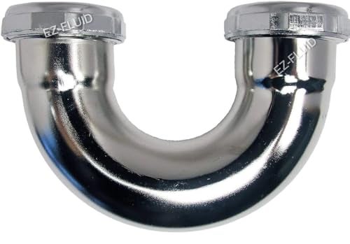 EZFluid 112 Extra Low Profile Sink Trap J Bend Heavy Duty 17GA Brass Tubular Low Inlet U Shape for Sink Drain PTrap Kit Chrome