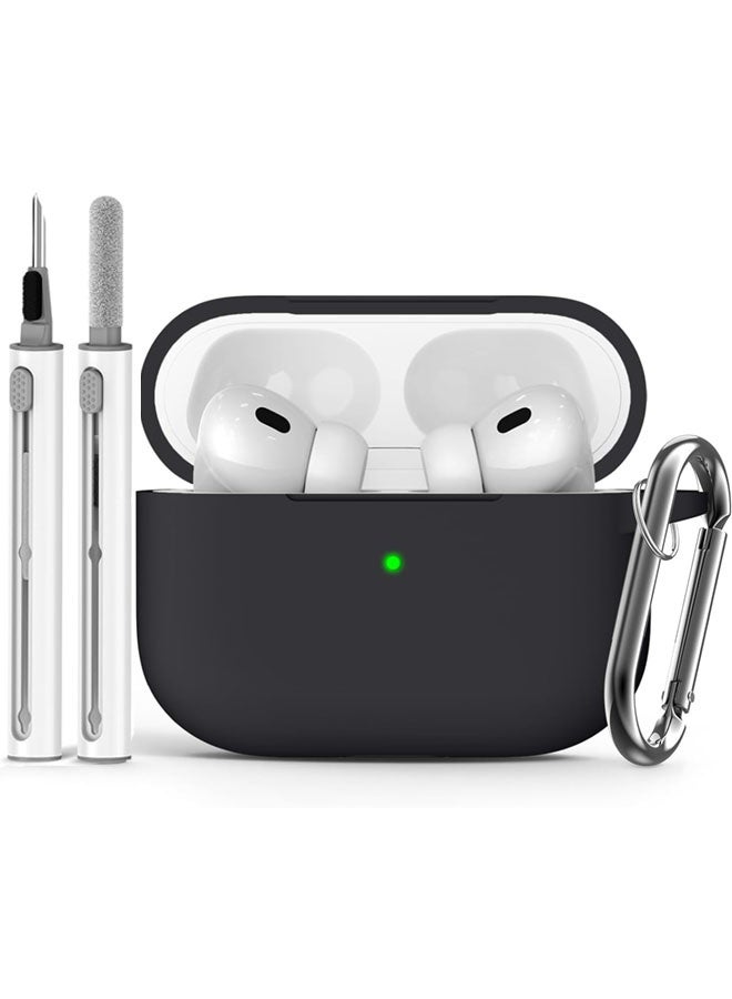 SJet Soft Silicone Protective Case Cover for AirPods Pro 3 2025 with Cleaner Kit and Keychain(Black)