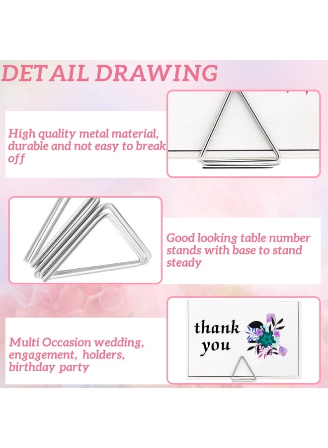 Bukela 30 Pieces Table Number Holder Place Samll Triangle Shape Name Numbers Table Photo Picture Holder Stand Clip for Wedding Baby Shower Party, Suitable for Small Card(Silver) - Image 3