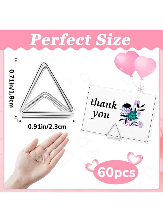 Bukela 30 Pieces Table Number Holder Place Samll Triangle Shape Name Numbers Table Photo Picture Holder Stand Clip for Wedding Baby Shower Party, Suitable for Small Card(Silver) - Image 2