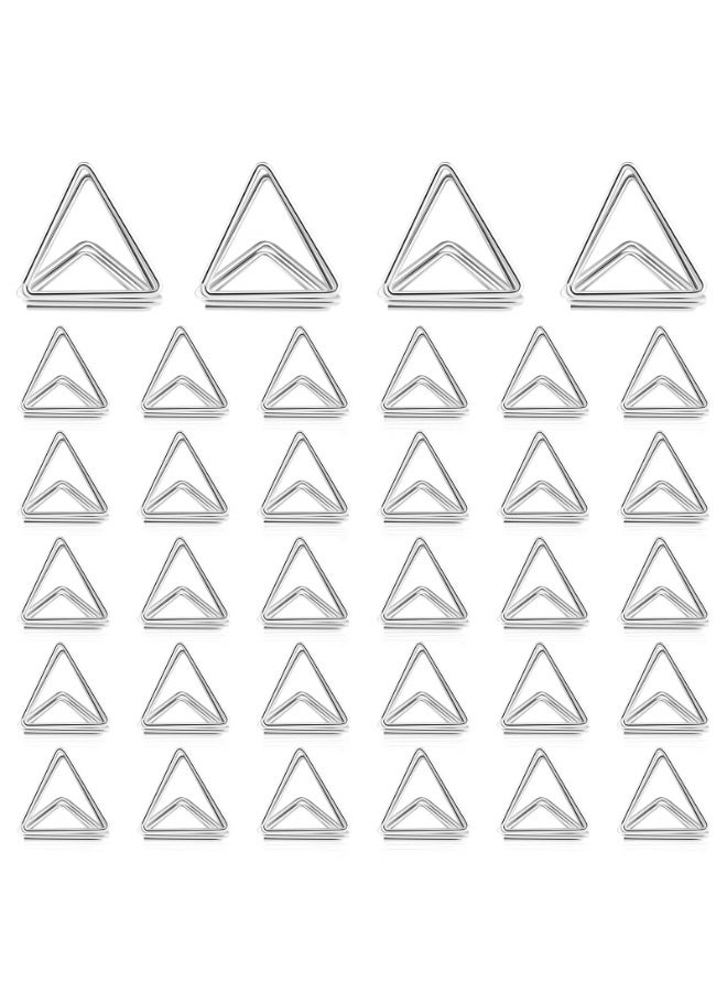Bukela 30 Pieces Table Number Holder Place Samll Triangle Shape Name Numbers Table Photo Picture Holder Stand Clip for Wedding Baby Shower Party, Suitable for Small Card(Silver) - Image 1