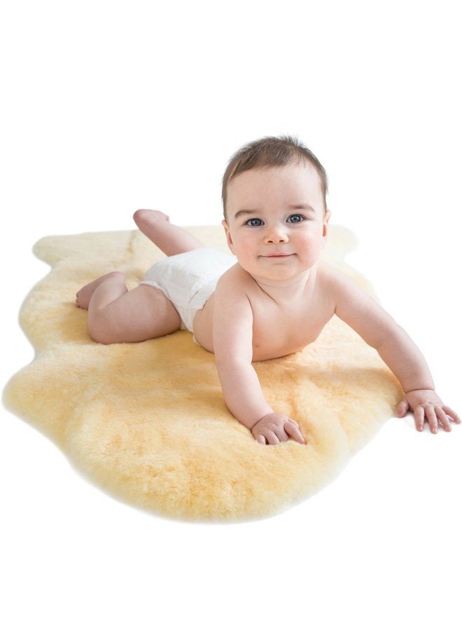 Woolino Sheepskin Rug for Babies , 100% Natural Australian Lambskin, Luxuriously Soft Shorn Lambskin Wool, 2 x 3 Feet, Flax - Image 1