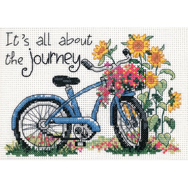 Dimensions 'The Journey' Bicycle Counted Cross Stitch Kit, 14 Count White Aida, 7" x 5" - Image 1