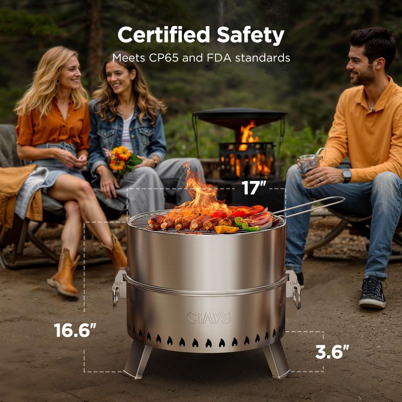 Ciays Smokeless Firepit, 17 Inch Fire Pit for Camping with Patented Technology, Portable Fire Pit for Outside with Steel Grill Rack, Fire Poker, and Bag, Easy Setup and Storage, Wood Burning - Image 4