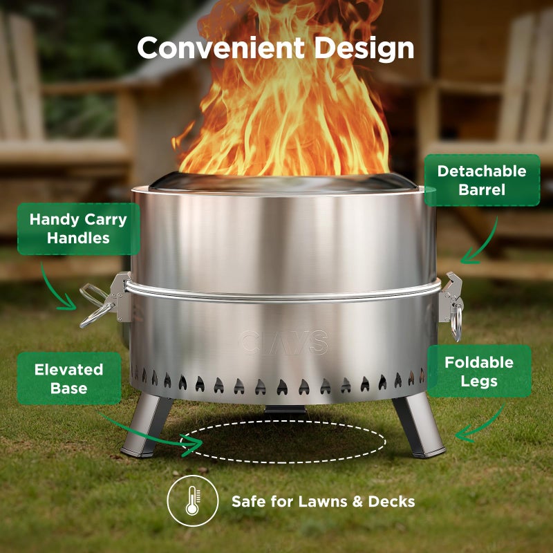 Ciays Smokeless Firepit, 17 Inch Fire Pit for Camping with Patented Technology, Portable Fire Pit for Outside with Steel Grill Rack, Fire Poker, and Bag, Easy Setup and Storage, Wood Burning - Image 5